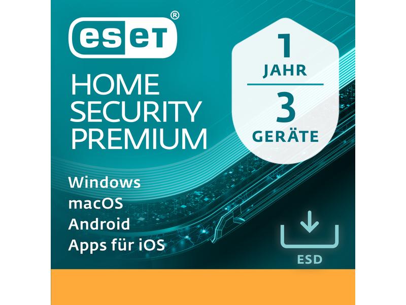 ESET HOME Security Premium ESD, Vollversion, 3 User, 1 Jahr Der Premiumschutz für Ihr digitales Leben – Stärken Sie Ihren Schutz dank Passwort-Manager, Verschlüsselung sensibler Dateien und modernster Bedrohungserkennung