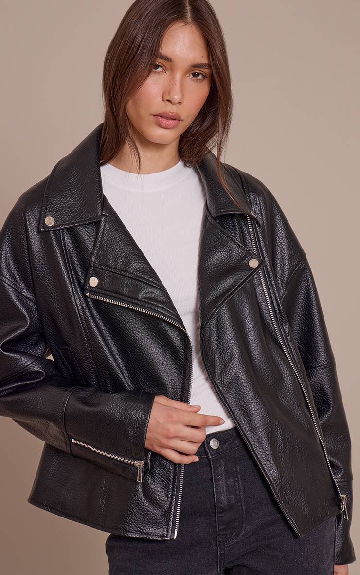 Noir Veste De Motard Oversize En Synthétique