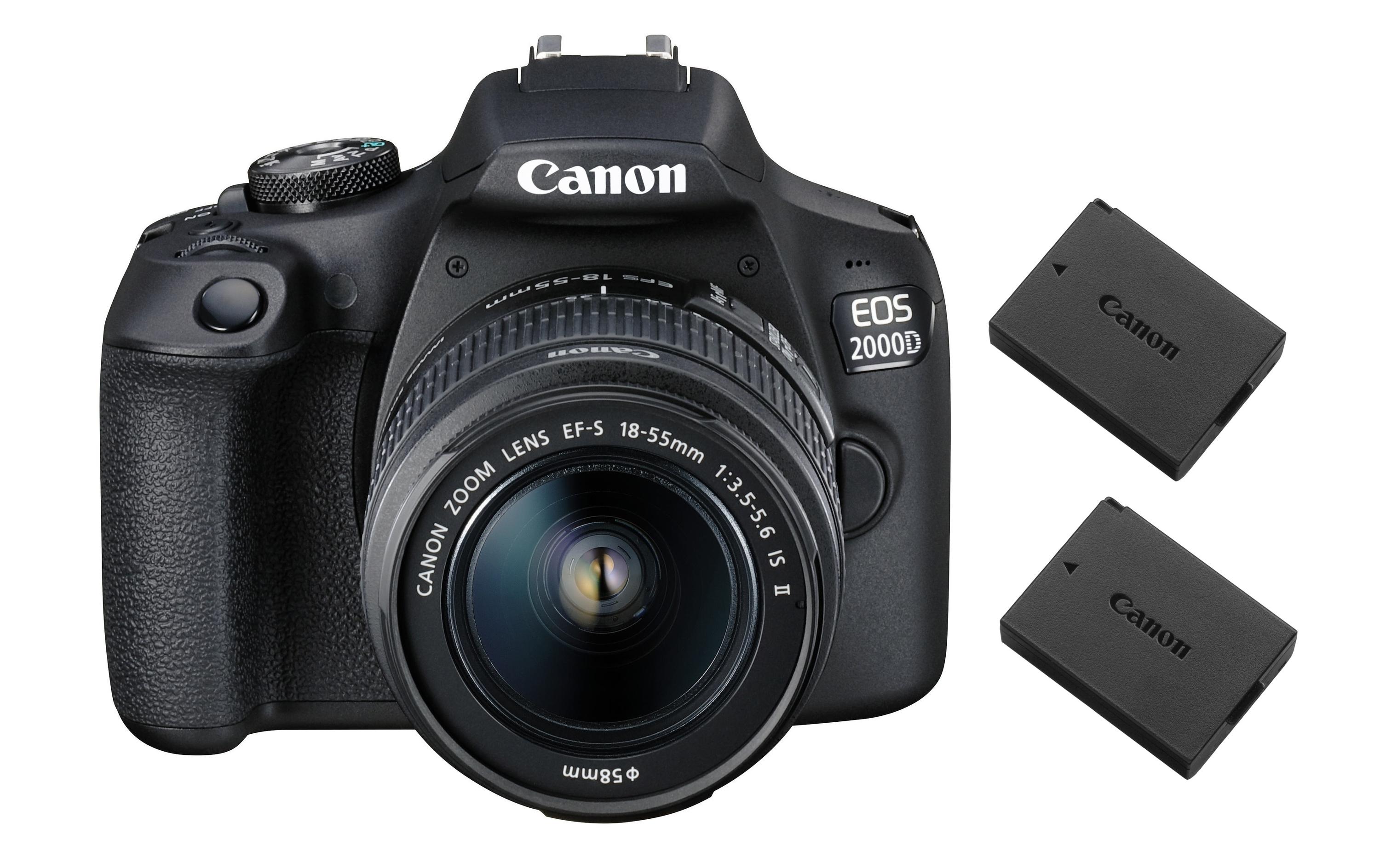 Fotokamera EOS 2000D Kit 18-55 plus 2 Akkus LP-E10<br>Einsteiger-DSLR mit APS-C Sensor