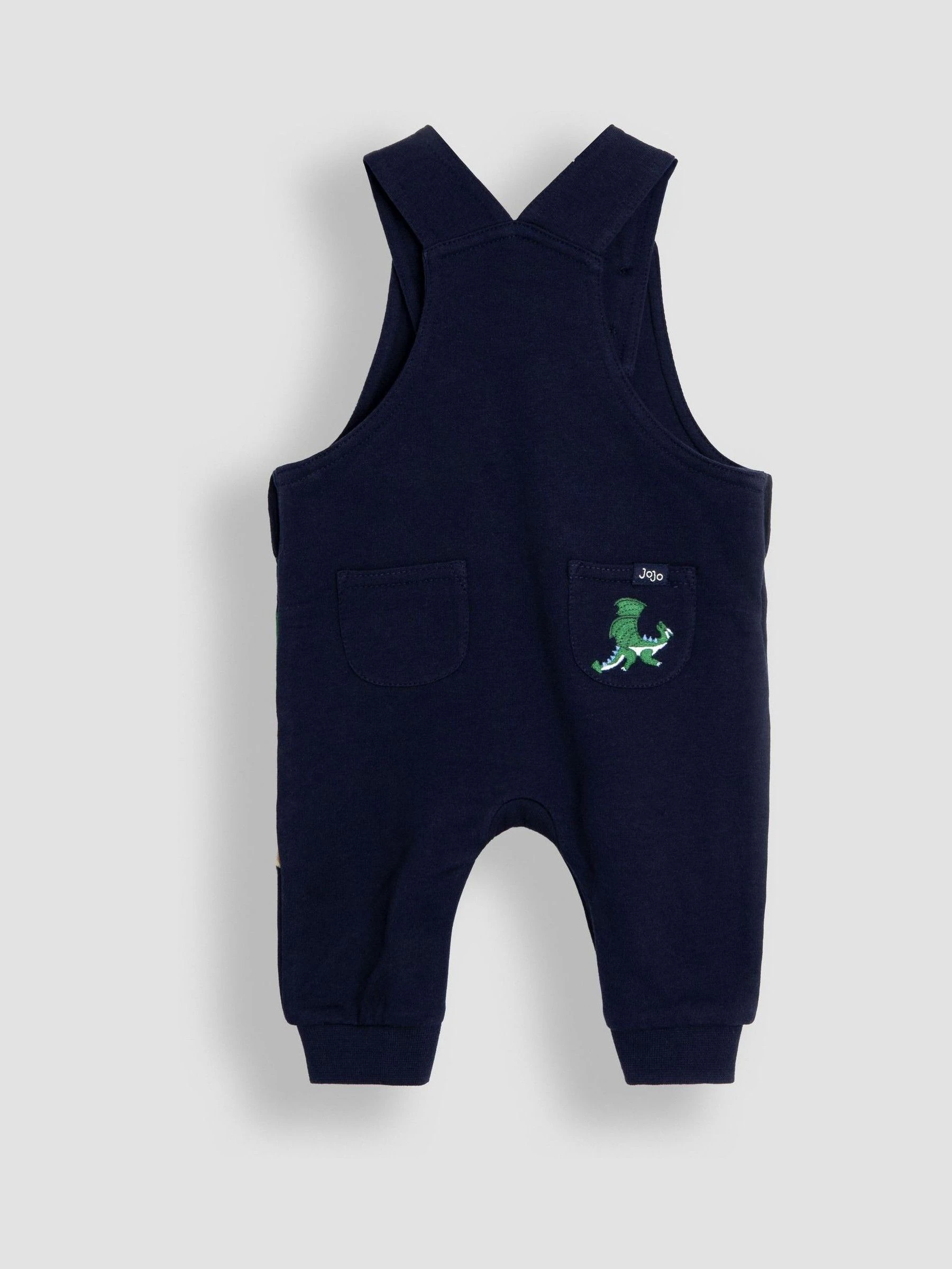 Dark Blue Dragon - JoJo Maman Bébé 2-Piece Appliqué Dungarees & Stripe Top Set