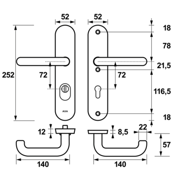 AXA veiligheidsbeslag Oval achterdeur zwart langschild met SKG 3-sterren 72 mm