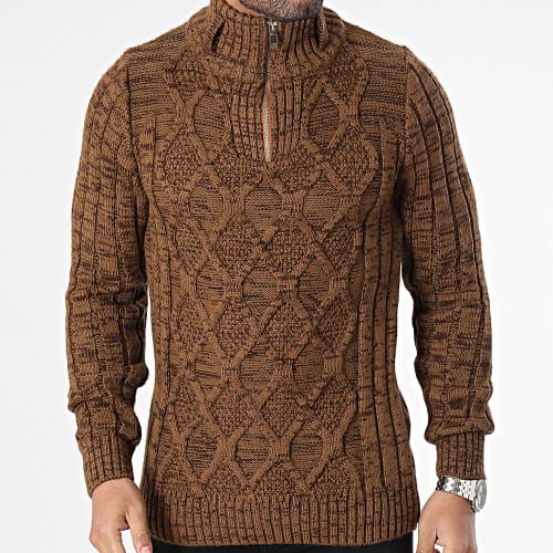 Pull Col Zippé Marron