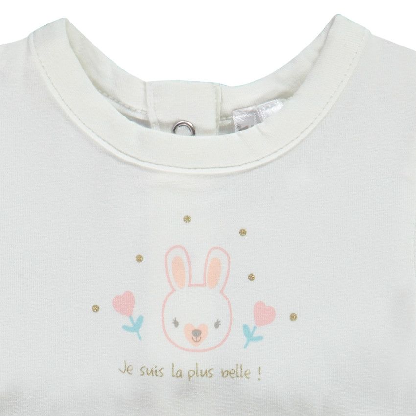 Robe 2 en 1 en jersey et double gaze de coton print lapin pour bébé fille - Ecru