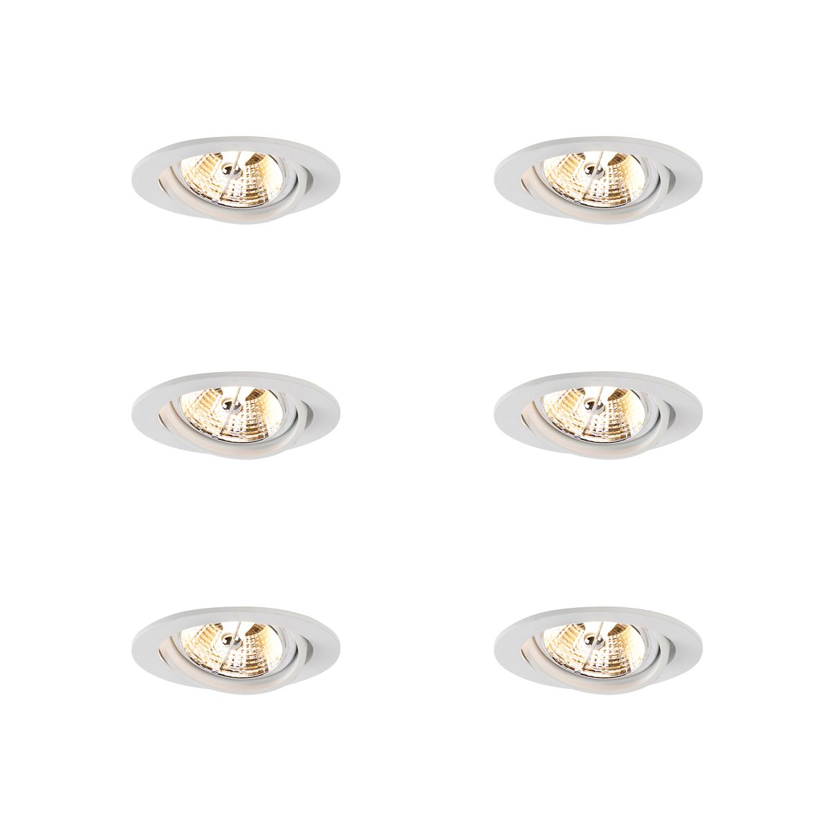 Set van 6 Moderne inbouwspot wit kantelbaar AR70 - Cisco
