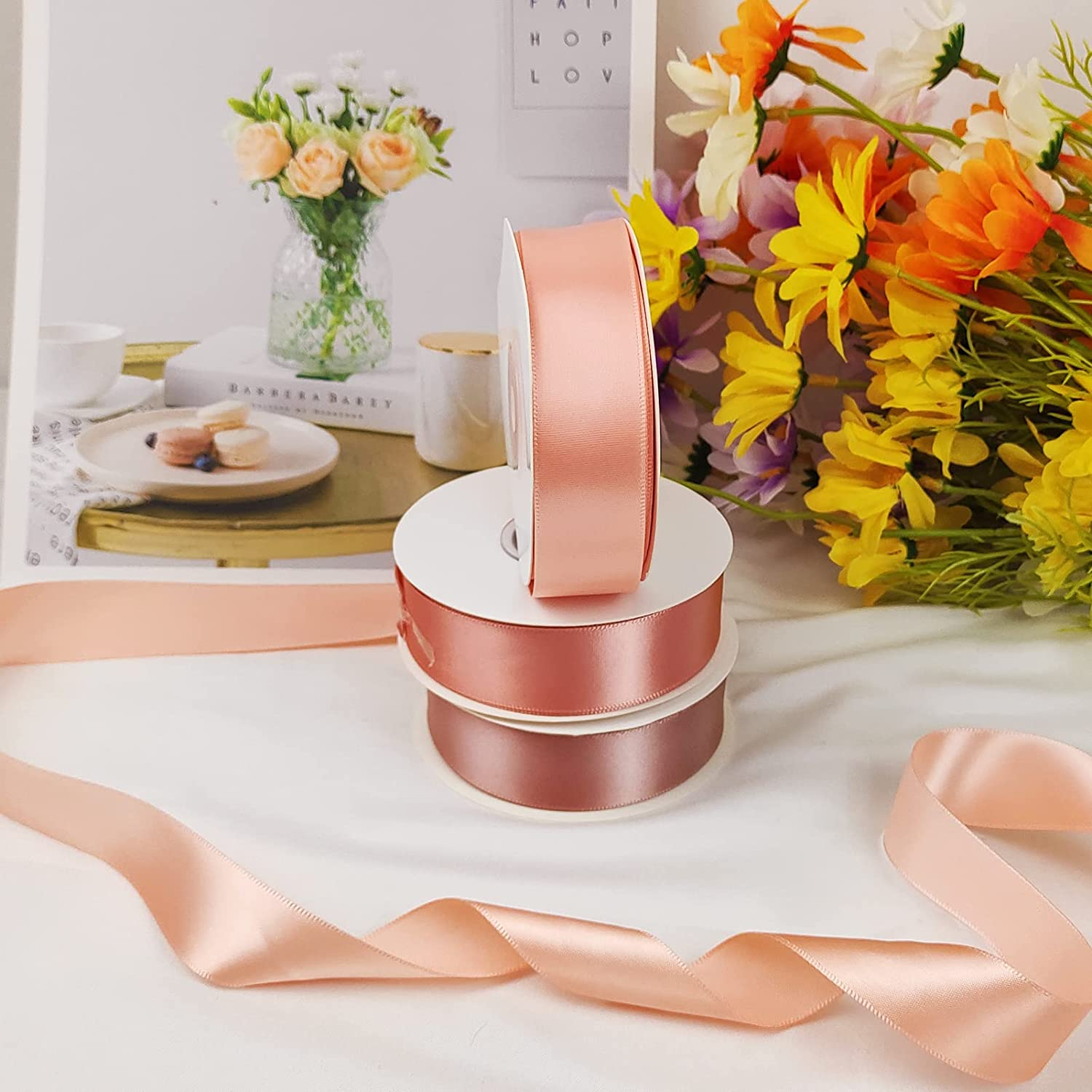 (3er Set) 2.5cmx22m Geschenkband Satin Deko Band - Rosatöne
