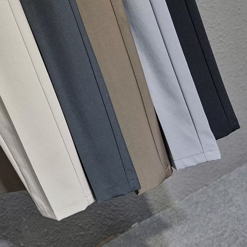 Femilina - Mid Rise Plain Cropped Tapered Dress Pants