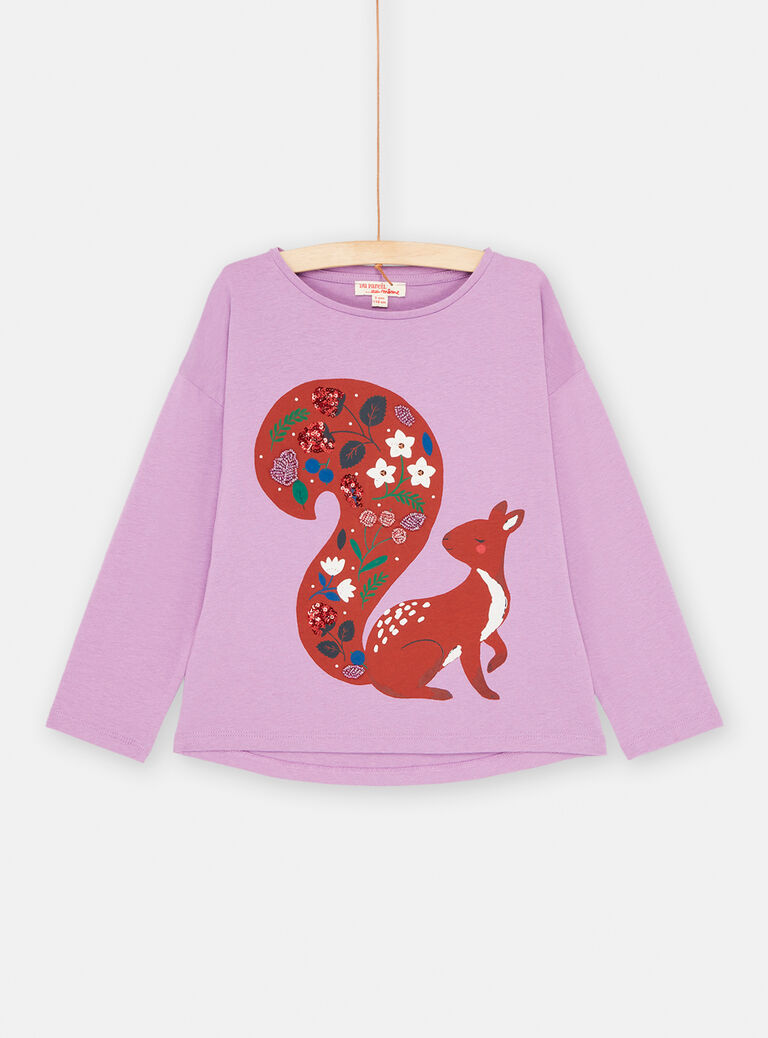 T-shirt violet à motif écureuil pour fille