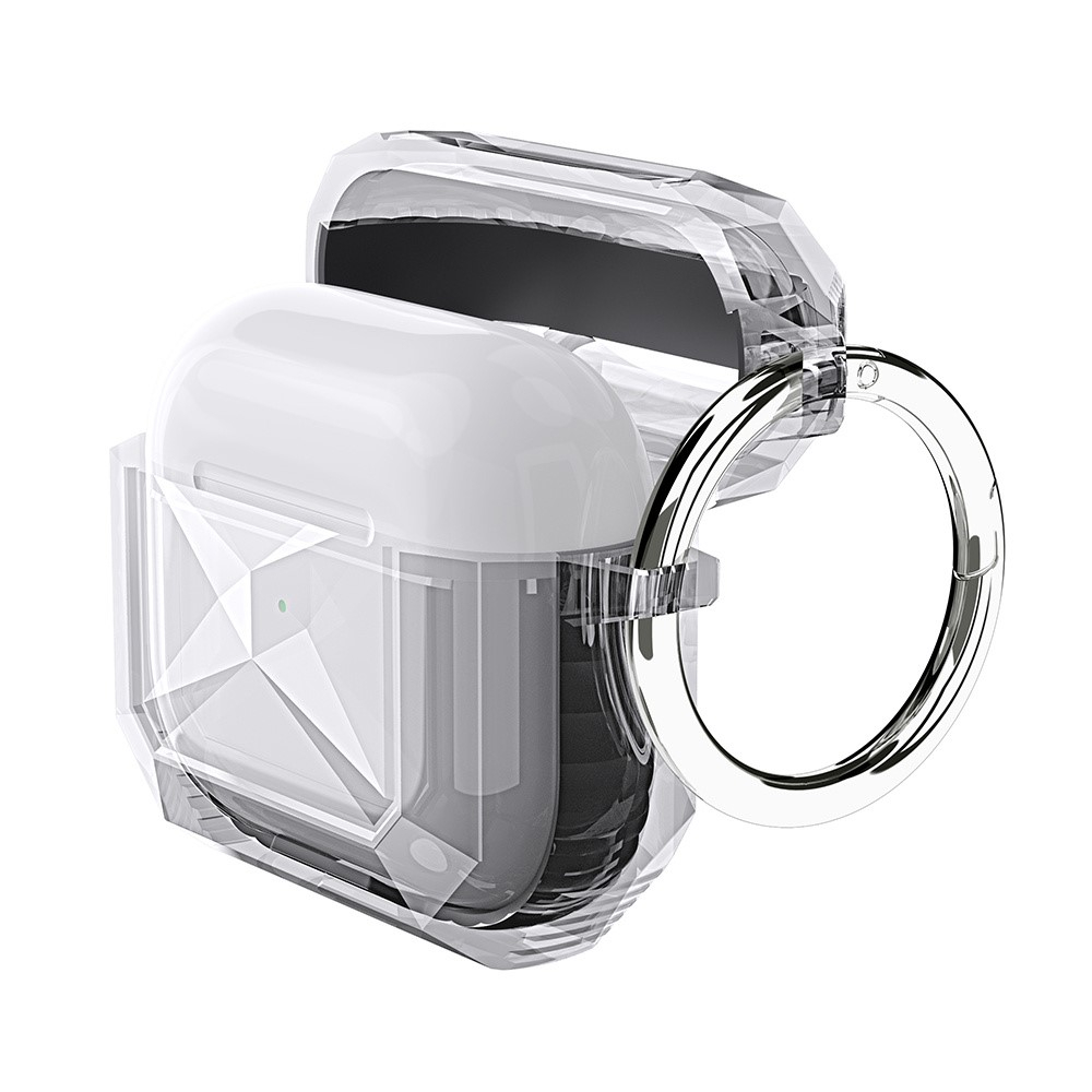 AirPods 4 Gummi Schutzhülle Air Cushion Fallschutz   Karabinerhaken - Türkis / Transparent