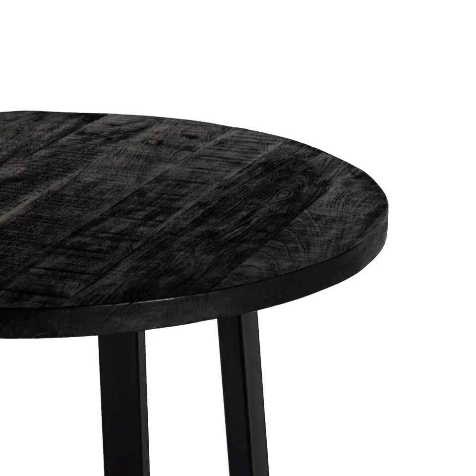 Bartafel Rond - Zwart Mangohout - 110x110x90cm - Lowie