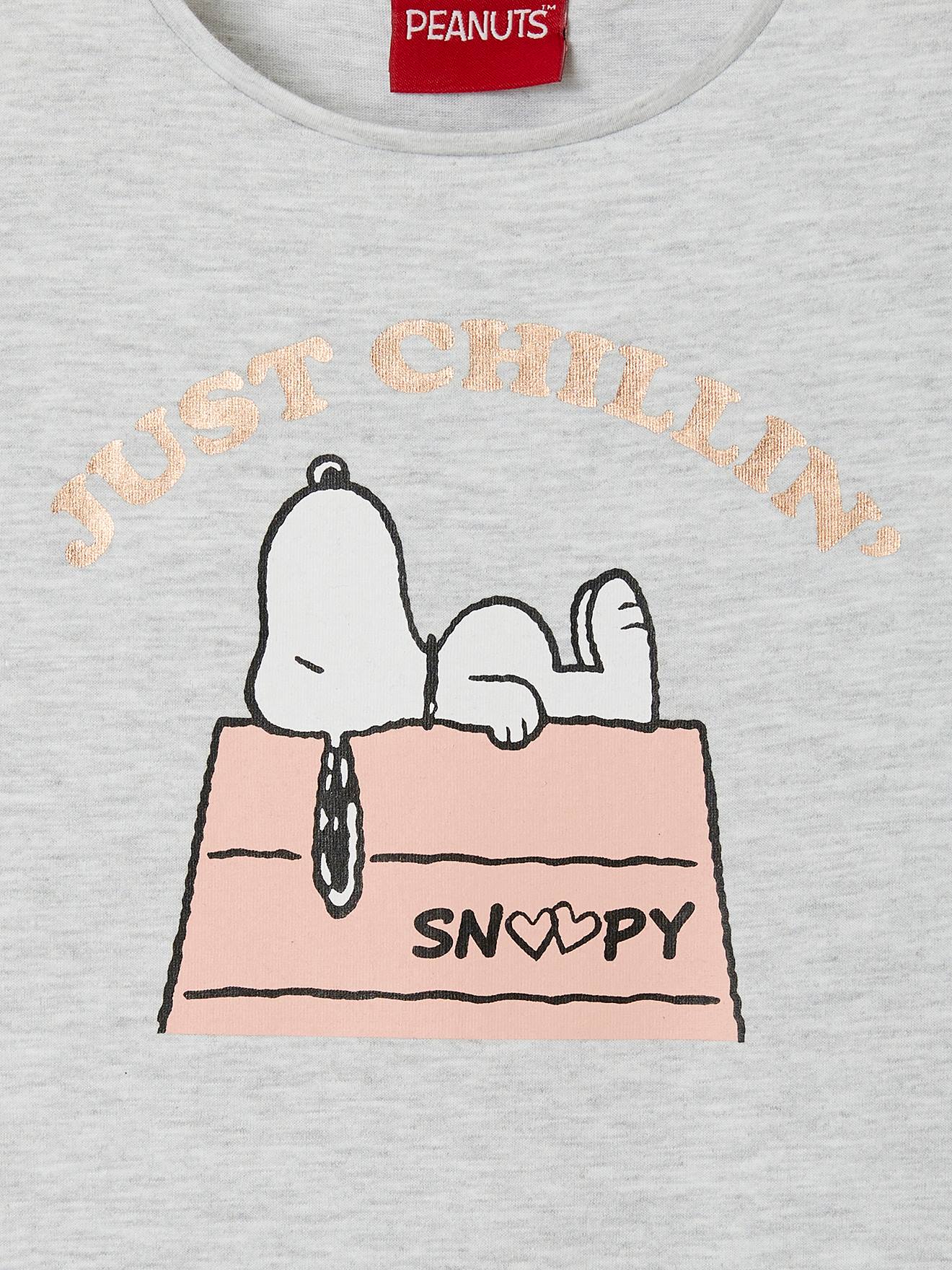 Camiseta lisa de manga curta cinza claro do Snoopy Peanuts® com estampas.