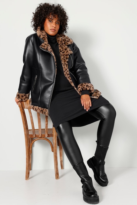 Bikerjacke, Lederoptik, Leo-Webpelz Futter