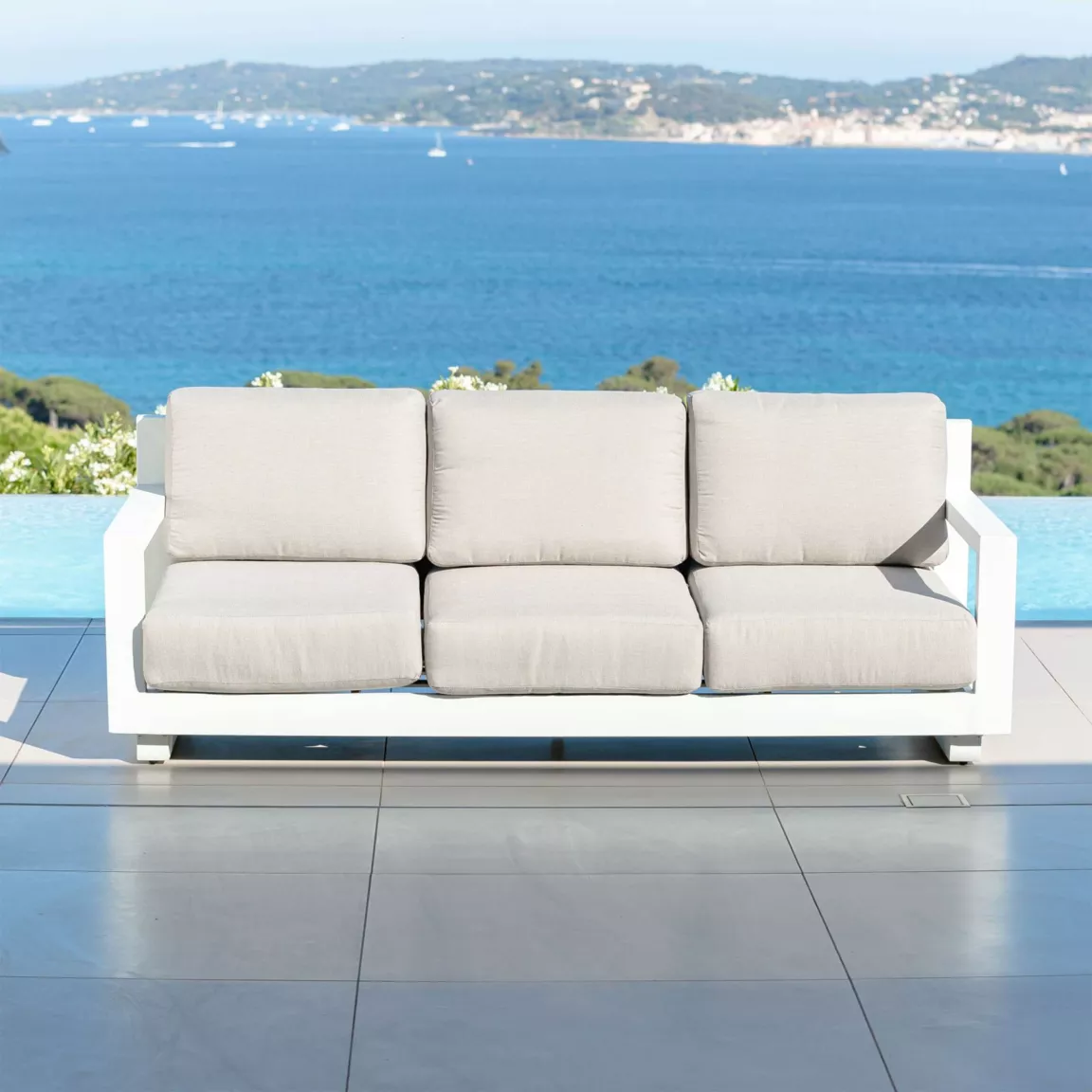 Salon de jardin d'angle aluminium 10 places Elba Blanc et taupe
