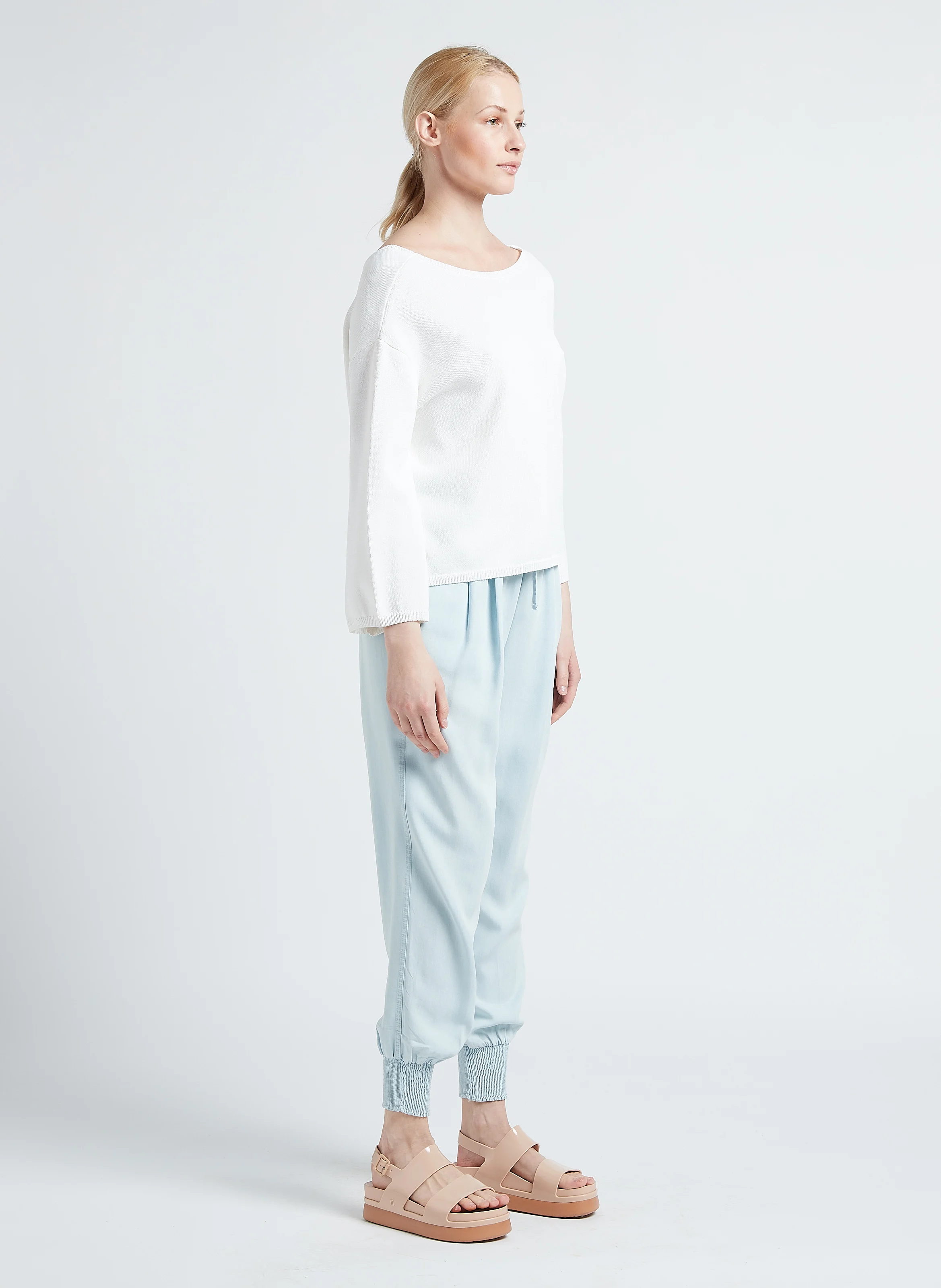 Pull col bateau ajouré en maille mélangée | Blanc