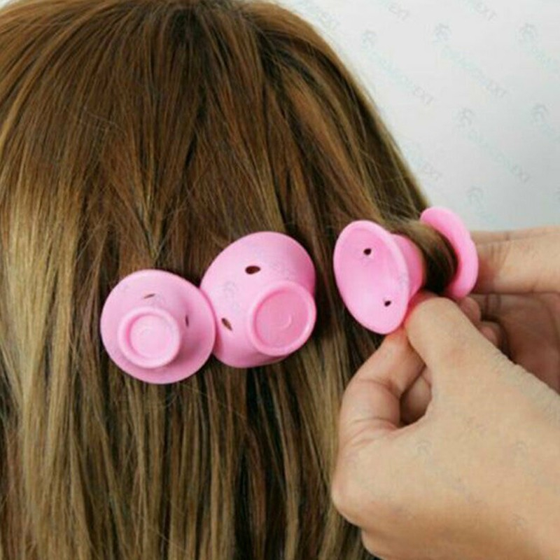 (20er Set) Ø17-20mm Silikon Lockenwickler Hitzefreies Haar Styling Wickler ohne Clips in 2 Grössen - Pink