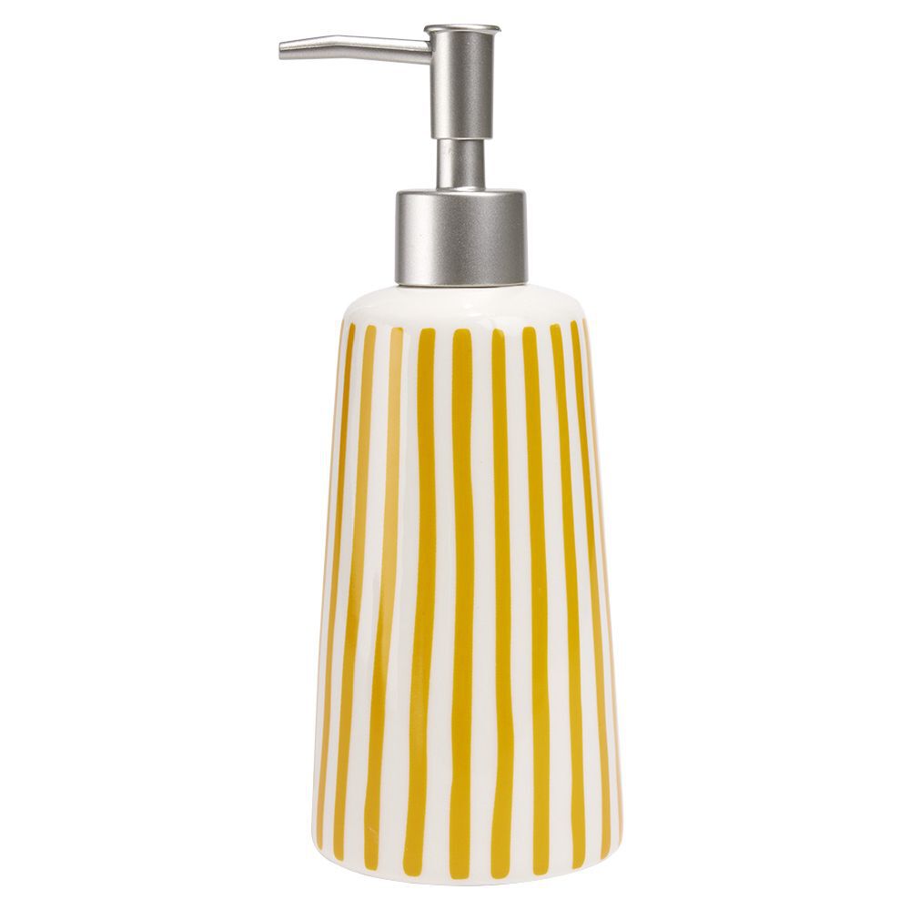 Distributeur à savon rayure jaune et blanc Sunflow en grès Ø7,8xH21cm