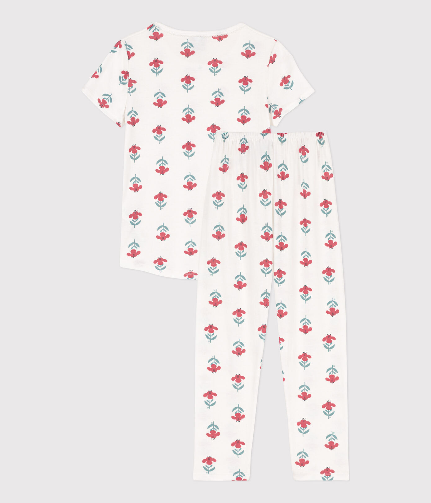 Pyjama manches courtes fleurs en coton petite fille