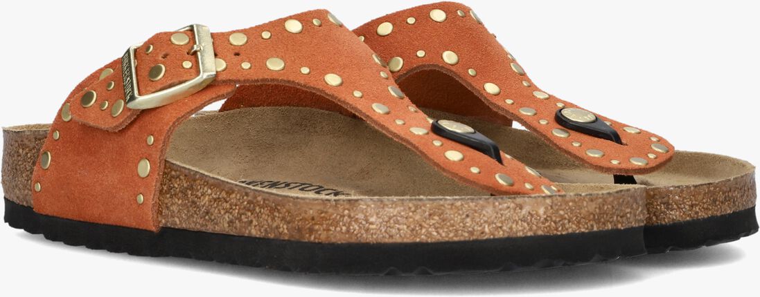 oranje birkenstock teenslippers gizeh rivet border