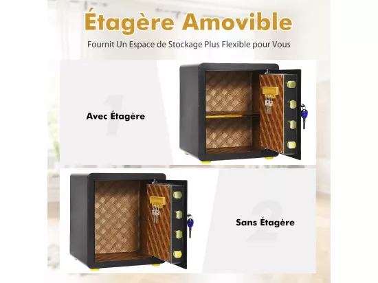 Coffre-fort de Sécurité Électronique 45L, avec Clavier Numérique, Système d'Alarme, Étagère Amovible, 2 Clés Principales et 2 d'Urgence, 36 x 31 x 41 CM