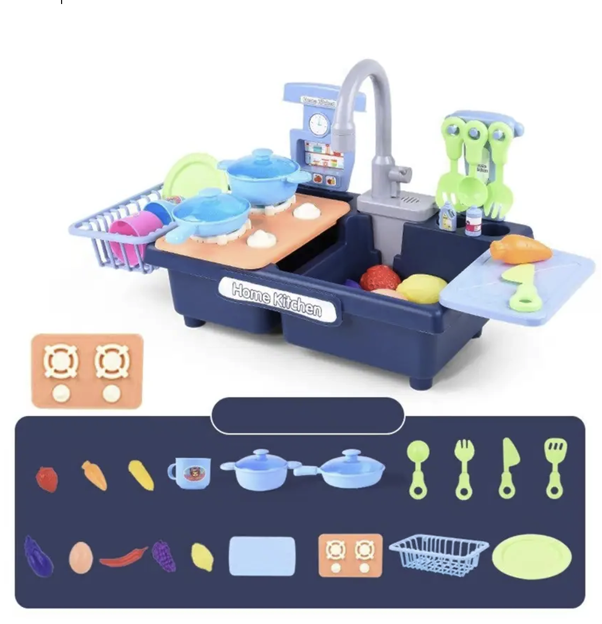 (21-tlg. Set) Kinder Spielzeugküche Küchenspielset mit fliessendem Wasser   Töpfe / Kochlöffel etc.