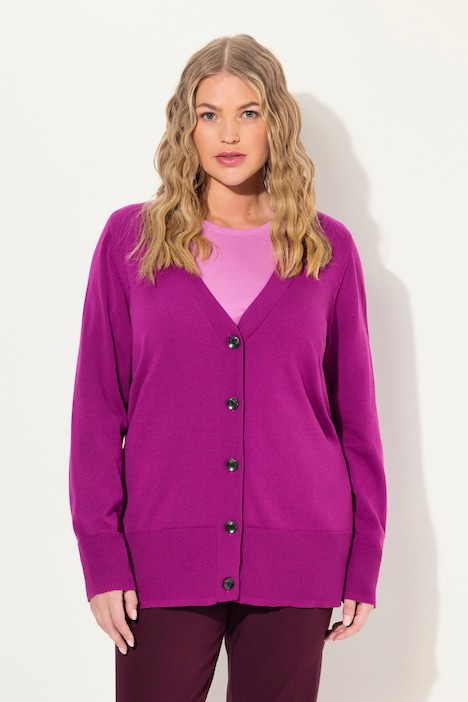 Strickjacke, V-Ausschnitt, Knopfleiste, Feinstrick