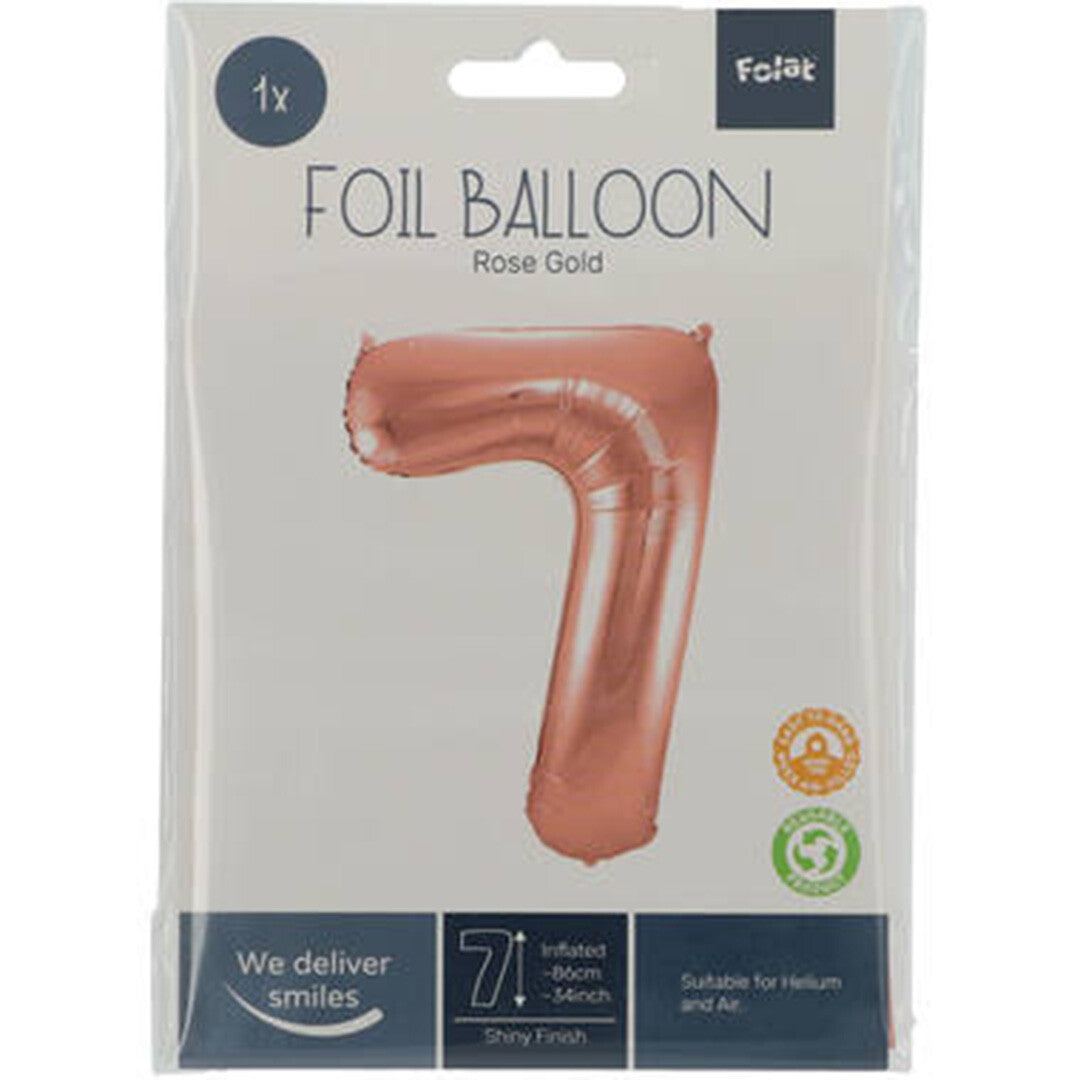 Cijferballon zeven - rosé goudkleurig - 86 cm