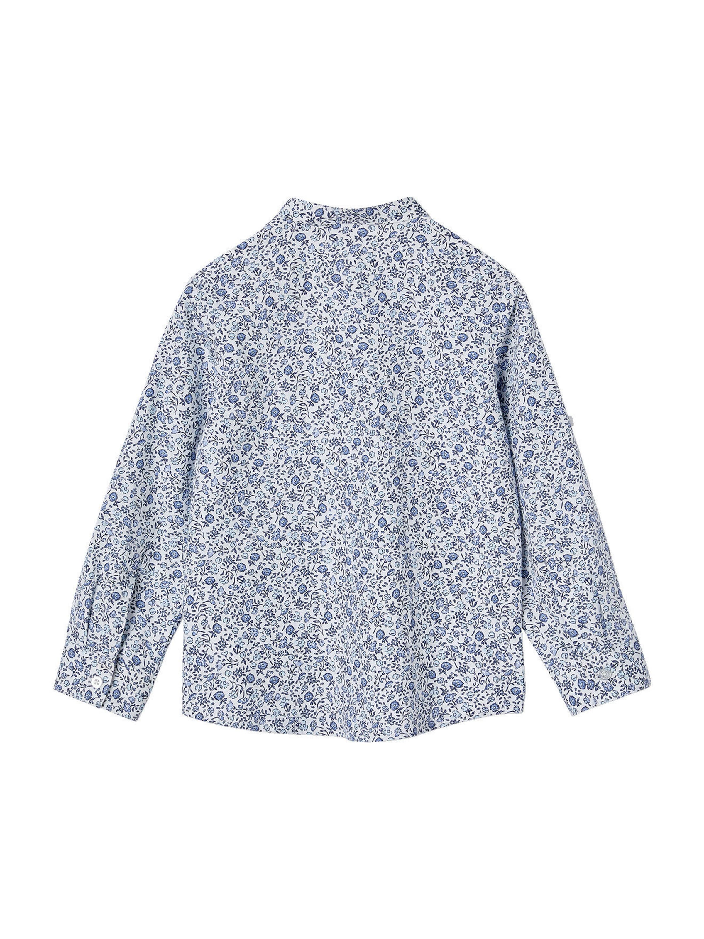 Vertbaudet Jungen Hemd mit Stehkragen und Blumenmuster blau bedruckt