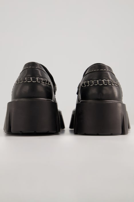 Leder-Loafer, Zierstepp, Plateausohle, Weite H