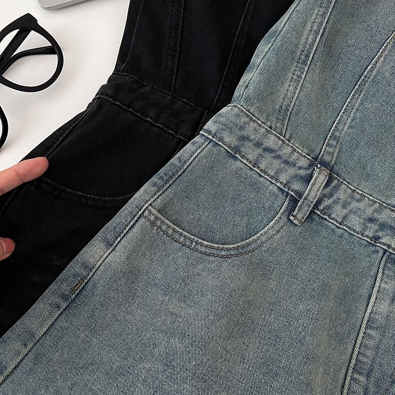 Babique - Strapless denim romper met wijde pijpen