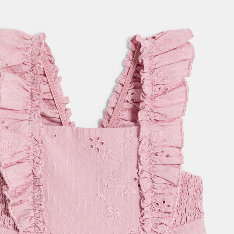 Combinaison courte brodée rose bébé fille Mauve Violet