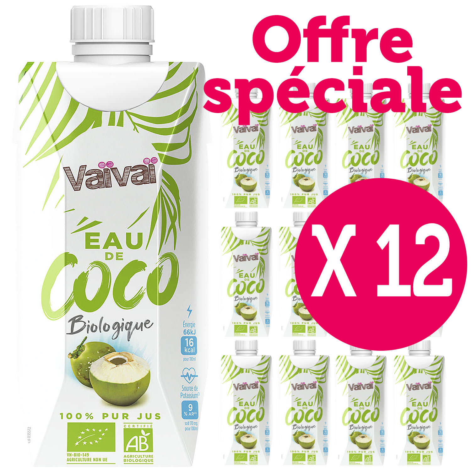 Vaïvaï – L'eau de coco 100% naturelle - Le lot de 12