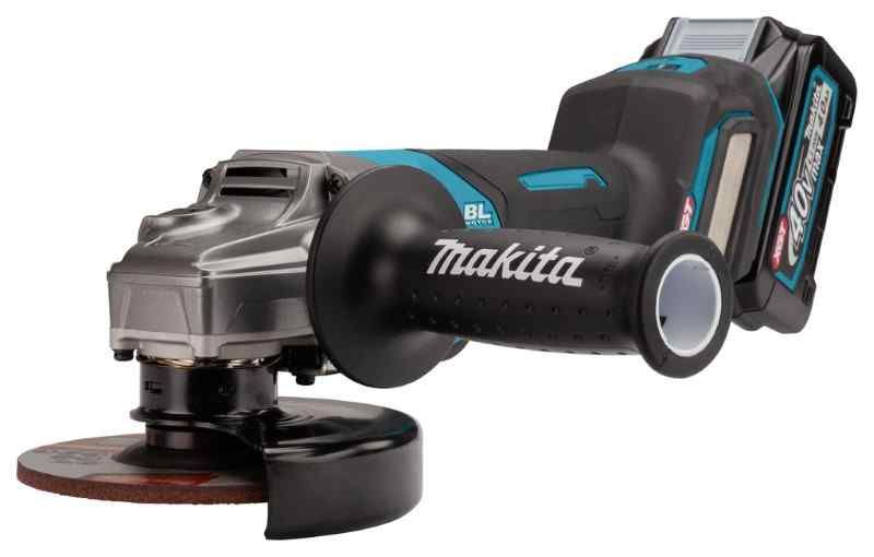 Makita GA029GM201 40 V Max Haakse slijper 125 mm 4,0 ah accu (2 st), snellader, in mbo,x met veiligheidsschakelaar