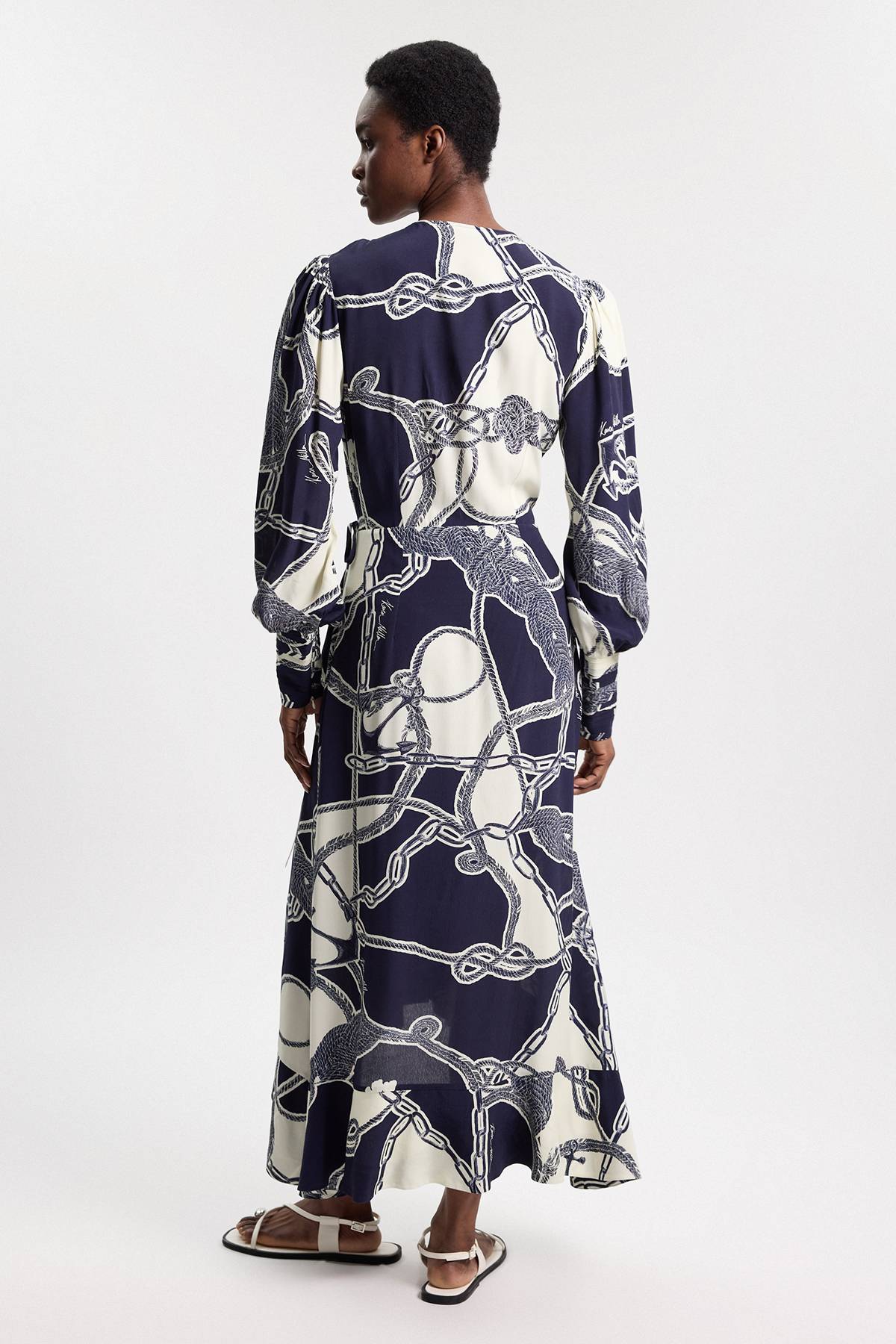 KarenMillen Robe Midi À Manches Longues En Crêpe De Viscose Imprimé Chaînes