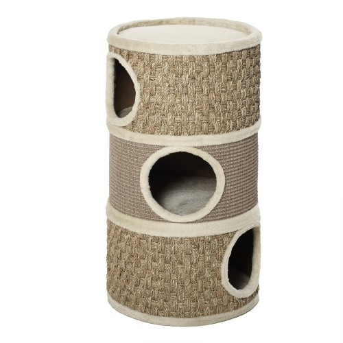Arranhador para gatos com 3 níveis, marrom e bege