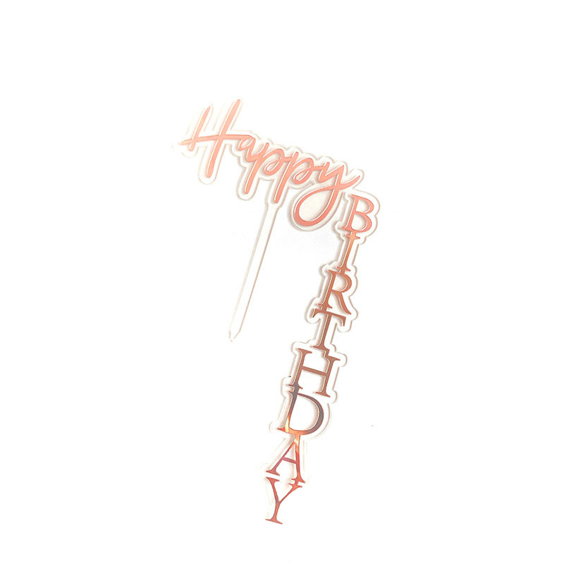 (13x18cm) Kuchenstecker Happy Birthday Vertikaler Tortenstecker Topper Dekoration für Torten / Kuchen - Roségold