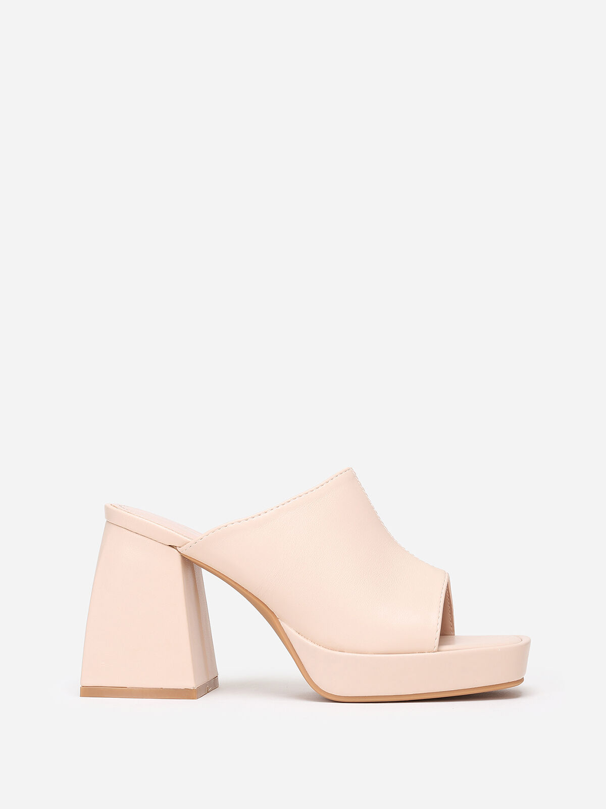 Mules plateformes à talon trapèze- Beige