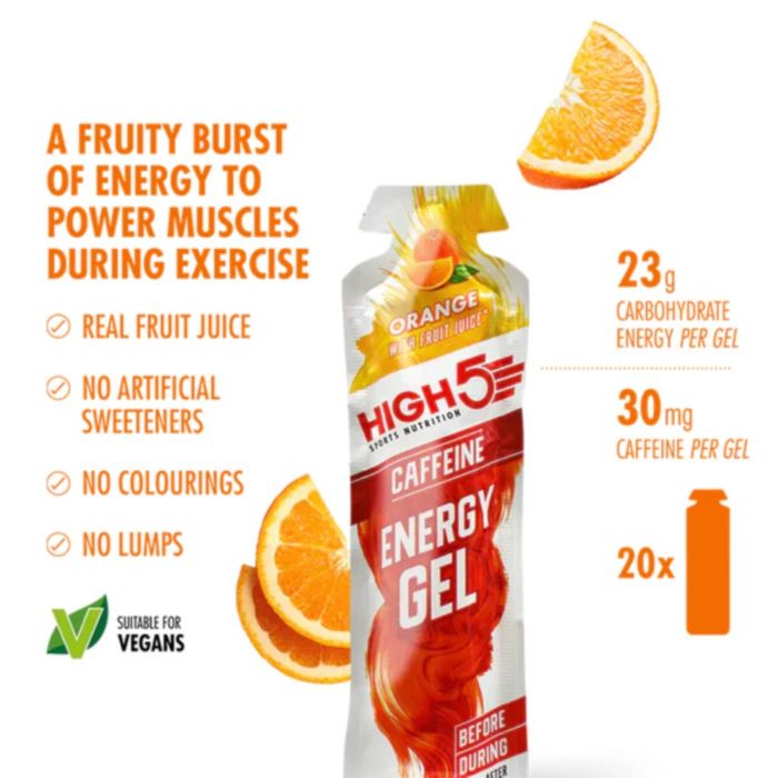 High5 Unisex Energi-gels Energy Gel Caffeine Orange - Box 20x40g Hvid