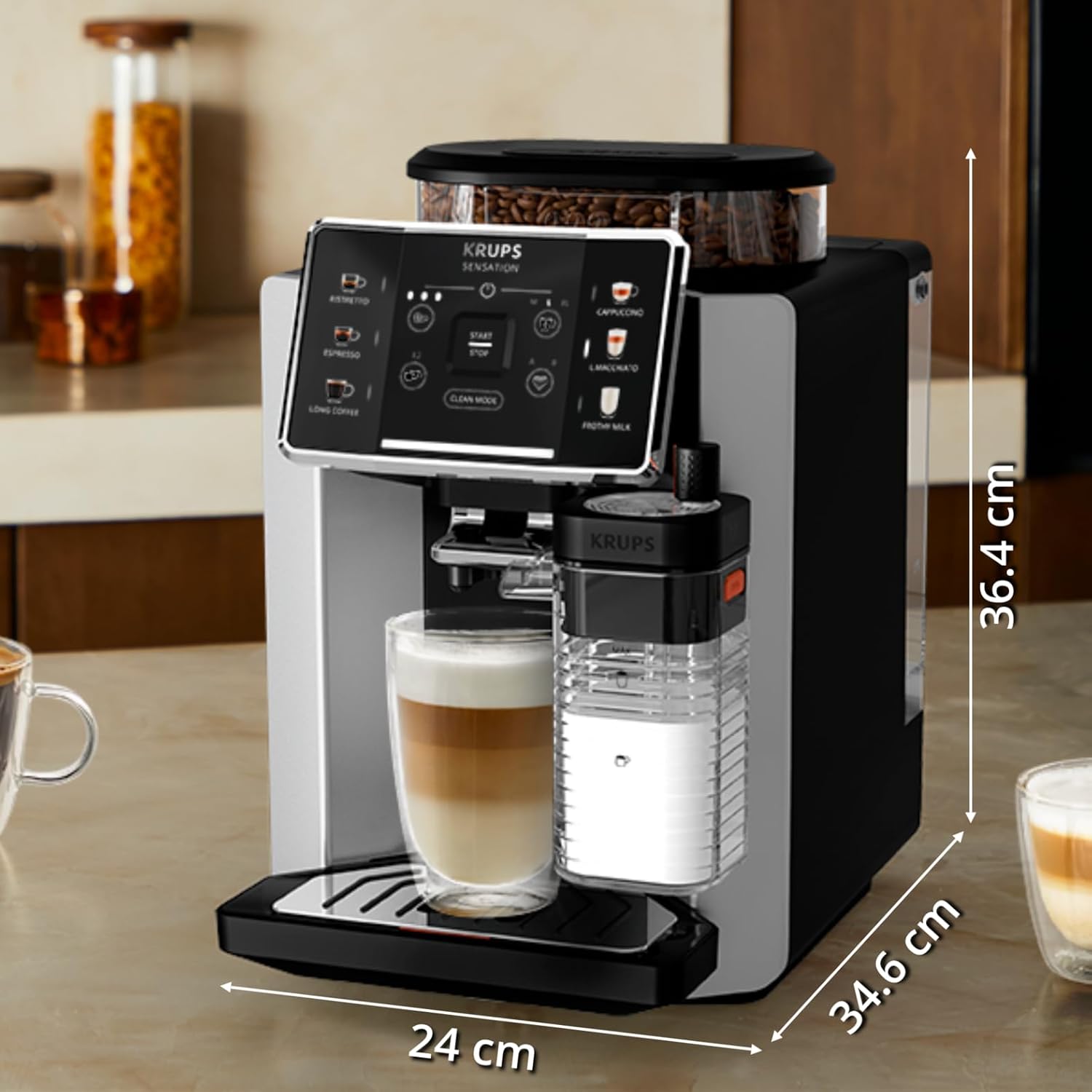 KRUPS Sensation Milk Kaffeevollautomat, 6 Kaffee & Milchgetränke, perfekter Geschmack, Milch Maestro Technologie, perfekter Milchschaum, einfach zu bedienen, mühelose Reinigung, platzsparend, EA912E