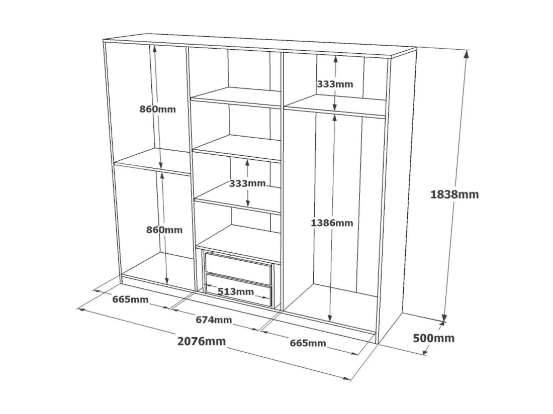 Grande Garde-robe Dpallavicin, Meubles de chambre, Penderie de plain-pied, Placard à vêtements, 208x50 h184 cm, Blanc
