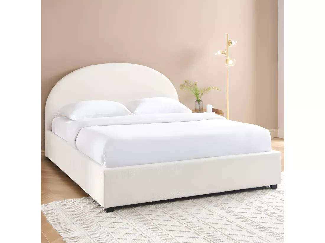 Merle - Lit coffre en tissu bouclette 140x190cm - Ecru