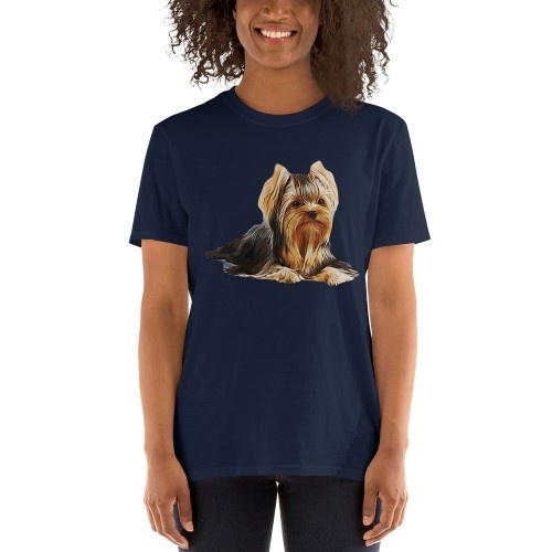 Camiseta feminina Mascochula personalizada com a foto do seu animal de estimação, azul marinho.
