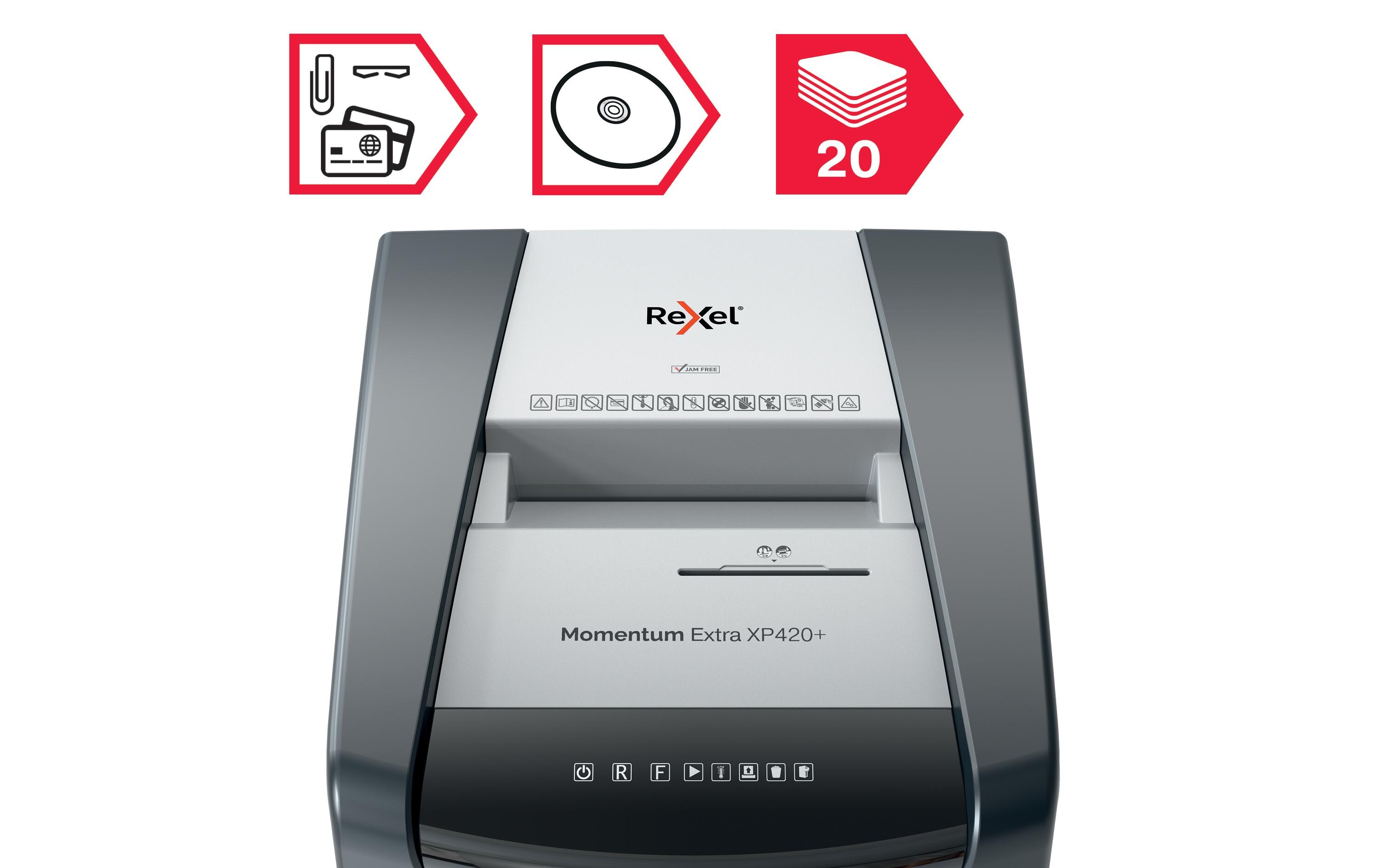 Aktenvernichter Momentum Extra XP420+ P-4, 20 Seiten<br>Manueller Aktenvernichter für die sichere und schnelle Vernichtung vertraulicher Unterlagen
