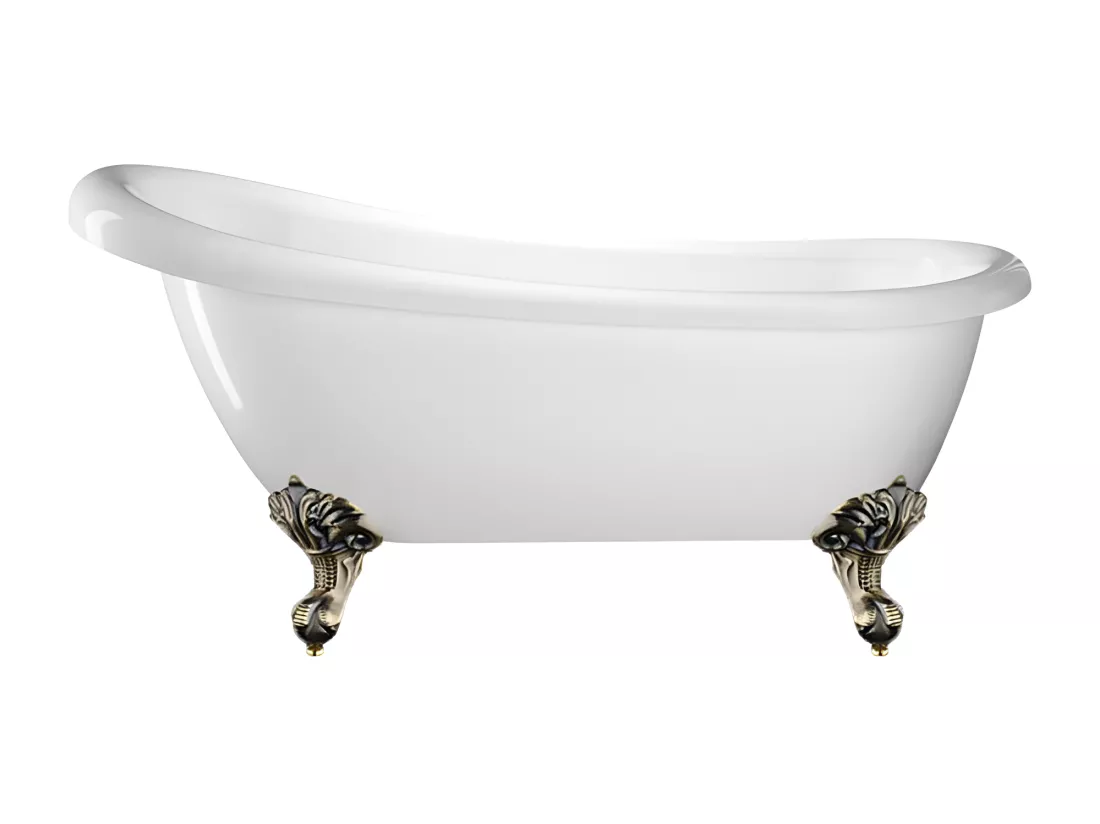 Baignoire ancienne rétro sur pieds RICHMOND Blanche 155 cm Pieds d'Aigle Bronze jaune vieilli