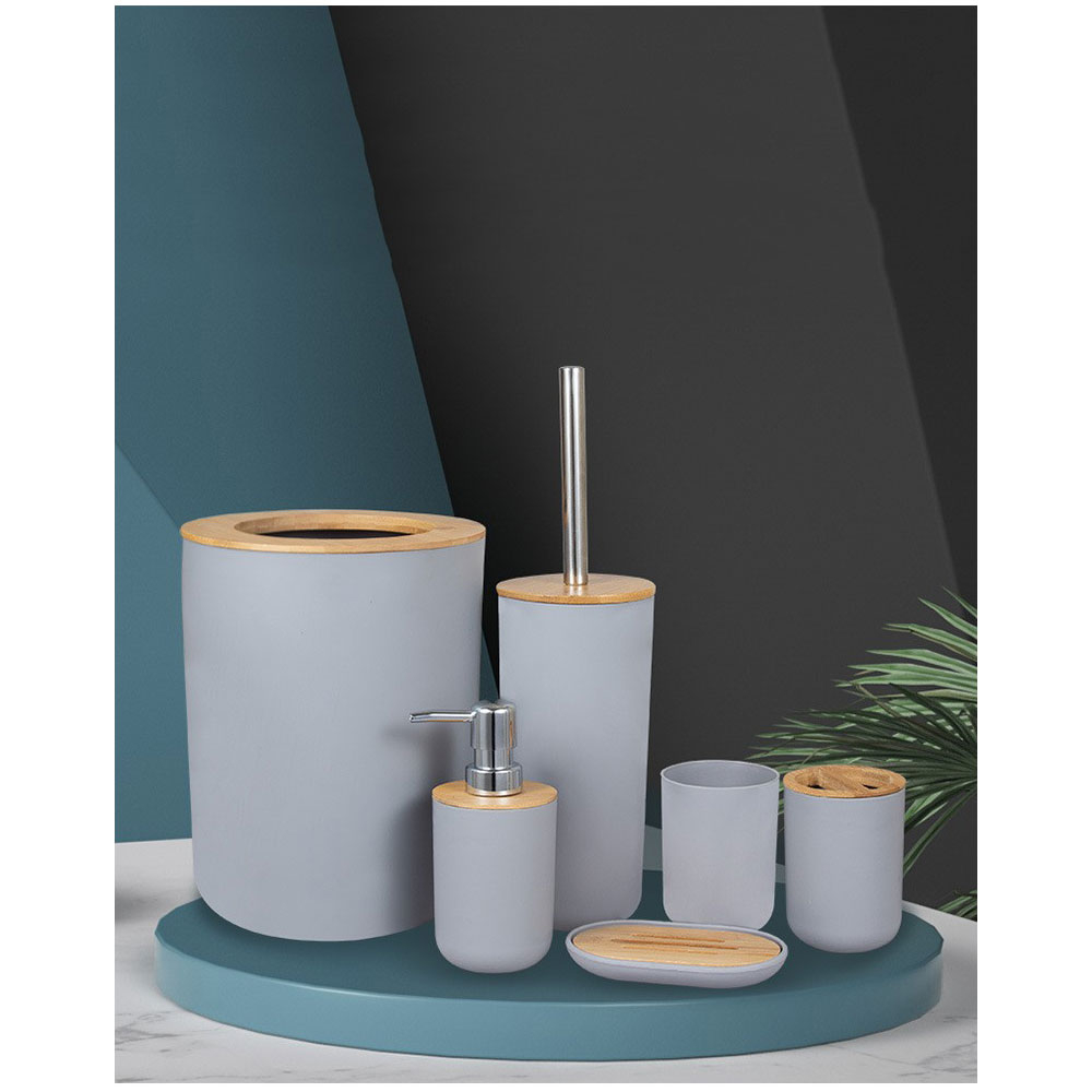 (7-tlg. Set) Bambus Badezimmer Accessoire Bad Essentials - Grau / Braun