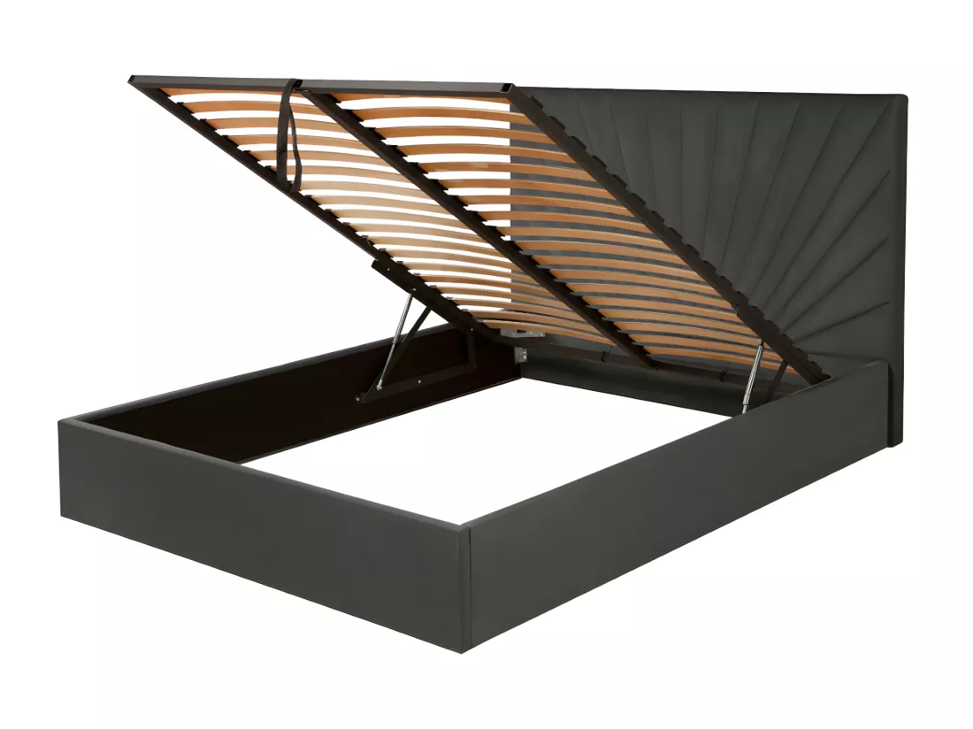 Lit coffre 140 x 190 cm - Velours - Gris anthracite + Matelas - RILIODA de Pascal Morabito