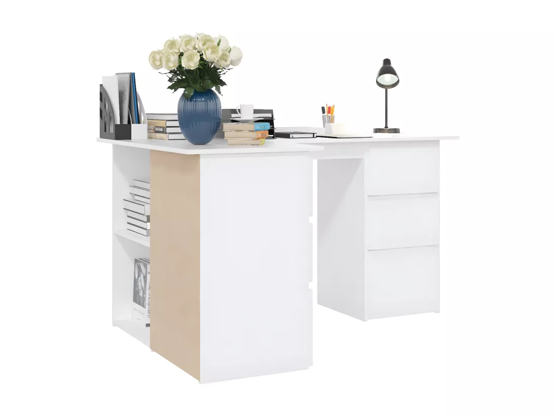 Bureau d'angle Blanc 145x100x76 cm Bois d'ingénierie