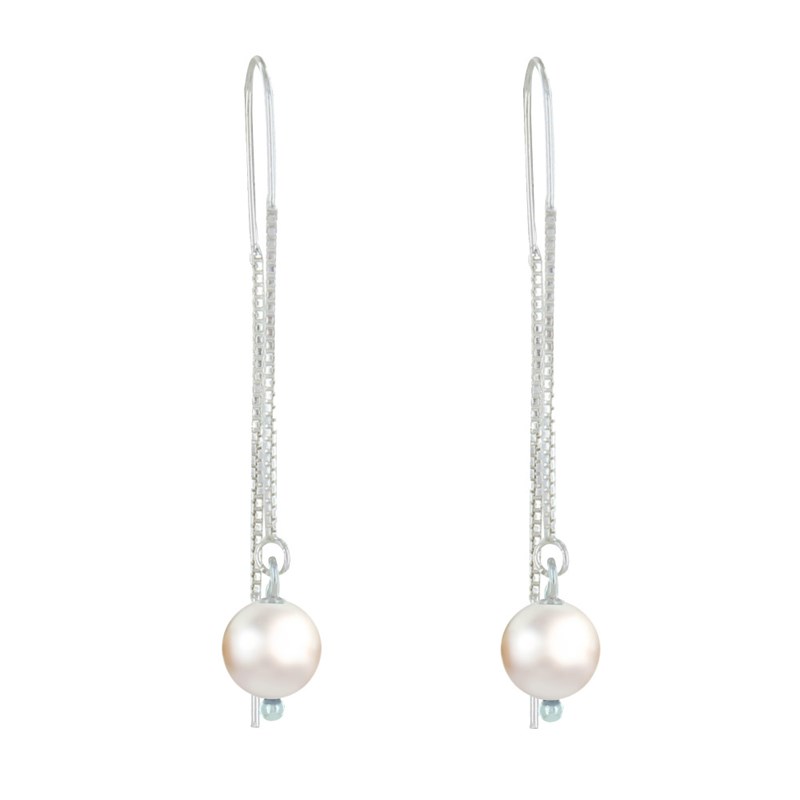 Boucles d'Oreilles Chainette Argent et Perles de Culture