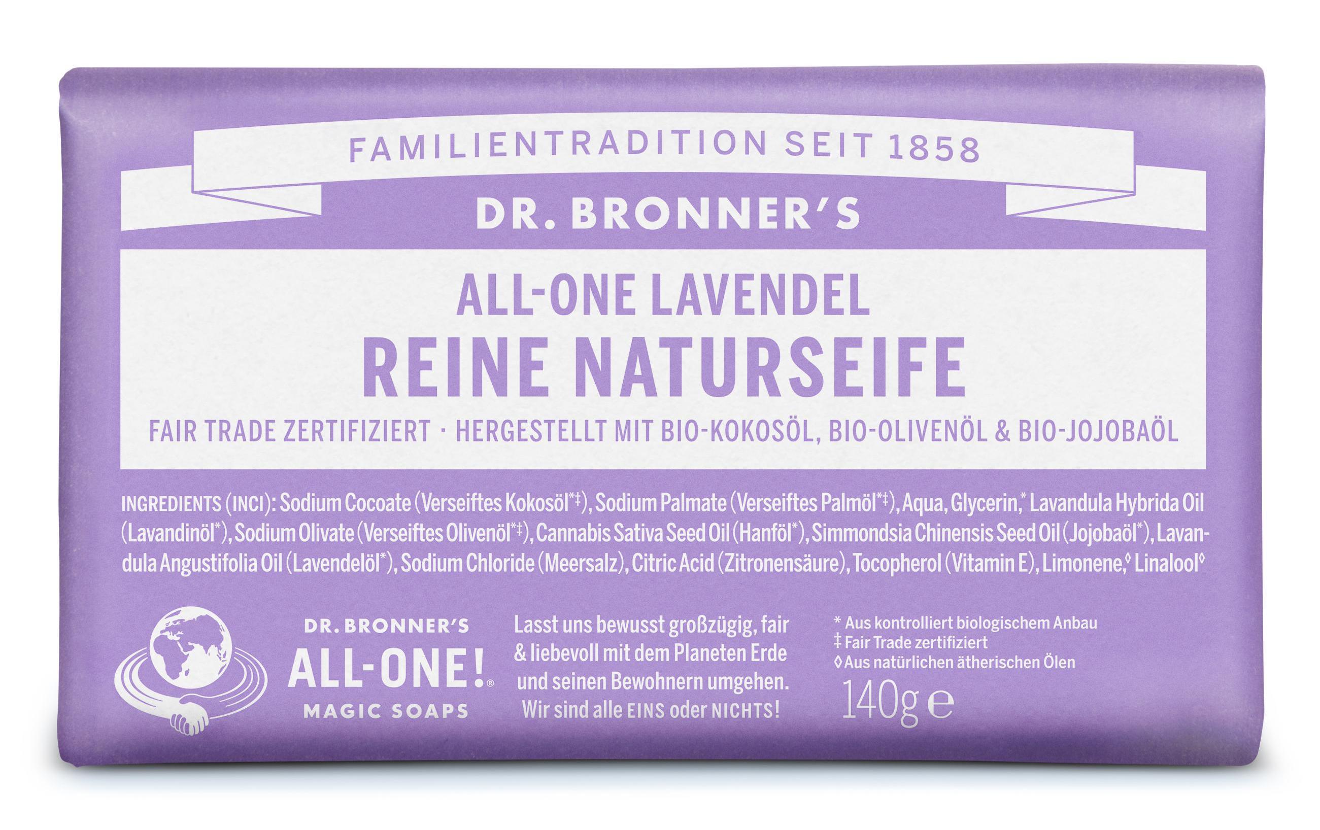 Seife All-One Bar Lavender 140 gNatürliche Fair Trade Pflegeseife mit Bio Kokosnussöl und beruhigendem Lavendelöl