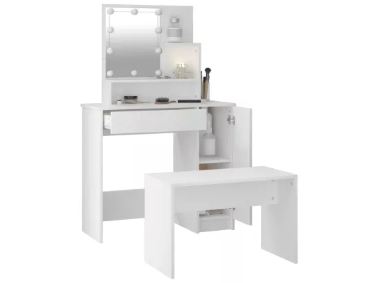 Ensemble de coiffeuse avec LED Blanc Bois d'ingénierie