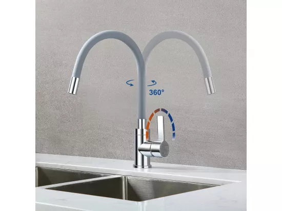 2pcs Auralum maxMitigeur de Cuisine Flexible,Robinet Cuisine Pivotant 360°,avec Tuyau en Silicone Flexible, Robinet Evier Eau à Chaude/Froide (Gris)