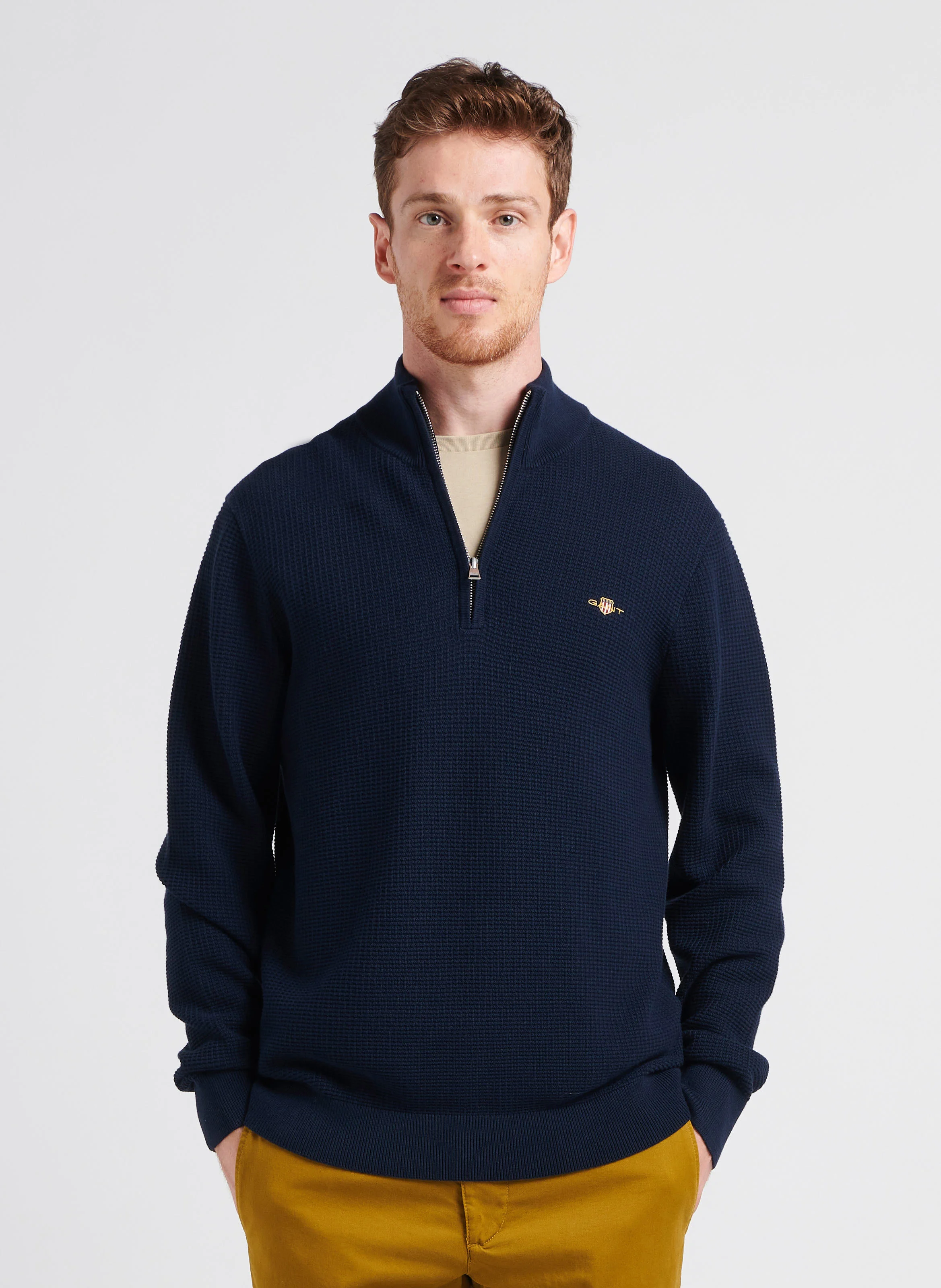 Pull col roulé logo brodé en coton| Bleu